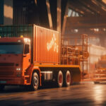 Container truck in ship port , Ai Generated Image